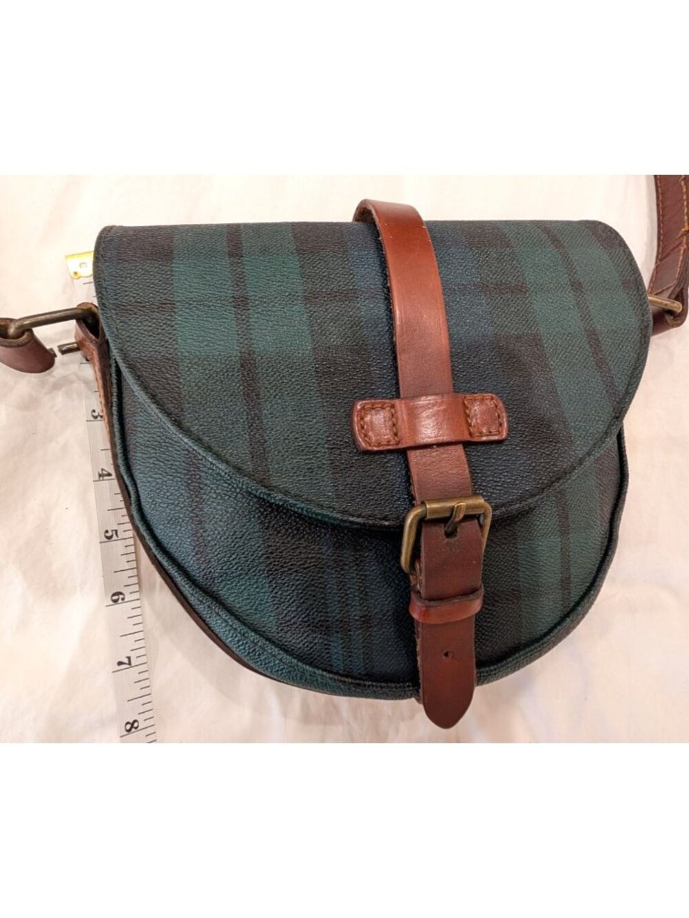 Vintage 90's Polo Ralph Lauren Saddle Crossbody Shoulder Bag, Black Watch Tartan - Picture 13 of 16